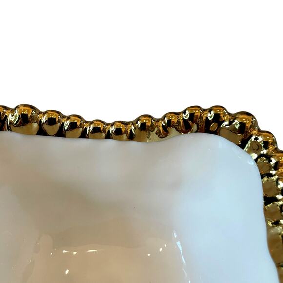 Perla White Porcelain Tidbit Bowls with Gold Beaded Edge 4in Square Set of 4 NEW - Picture 6 of 16